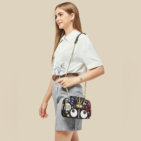 Crossbody Handbag with Clutch pocket - Black - Picture 2 of 15